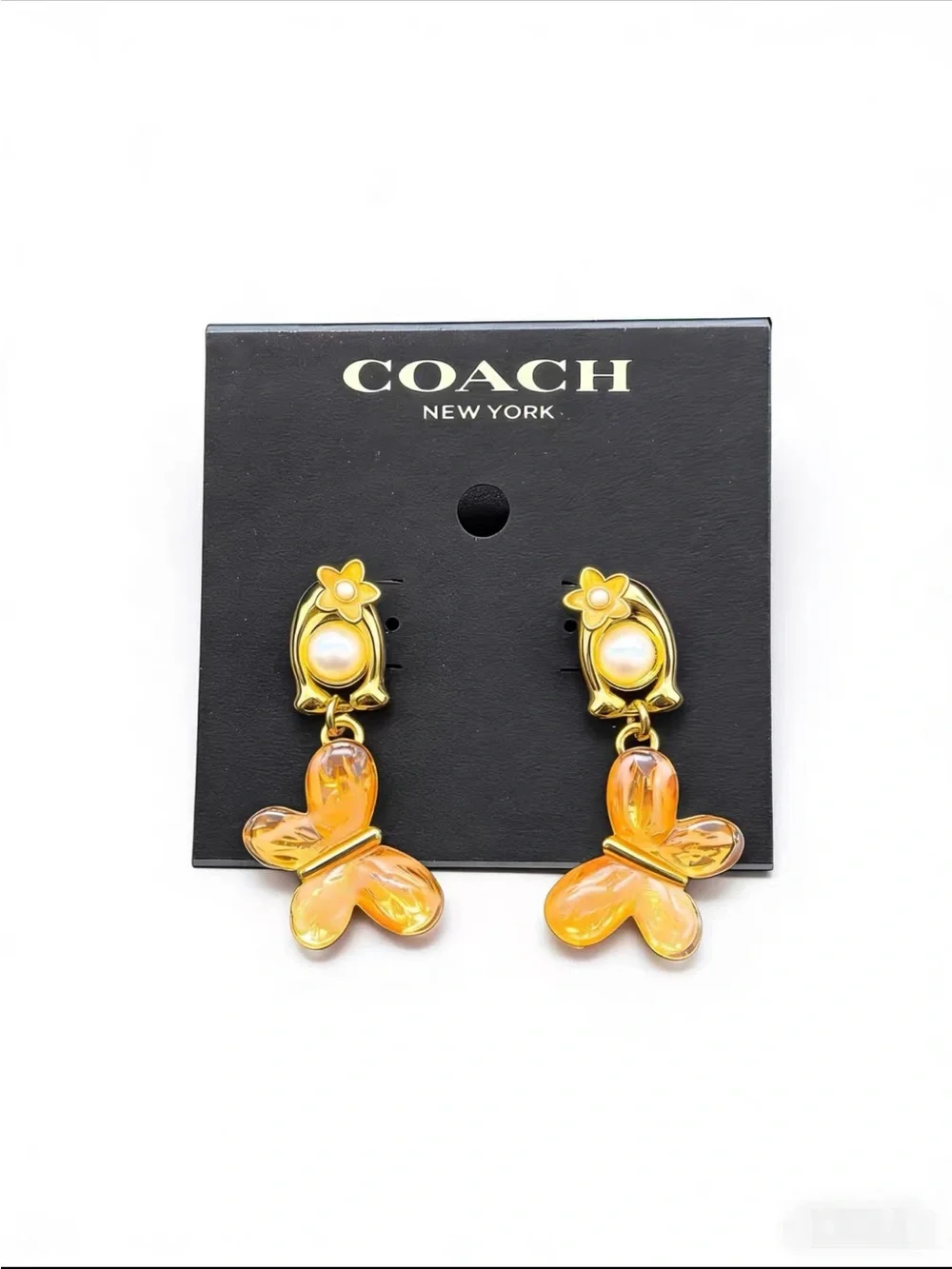 Coach Gold-Tone Orange Butterfly Drop Earrings